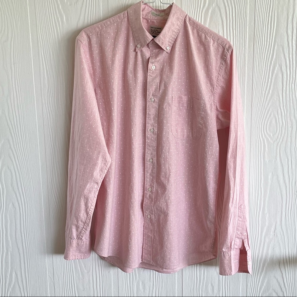 J crew slim stretch dress shirt light pink with small polka dots